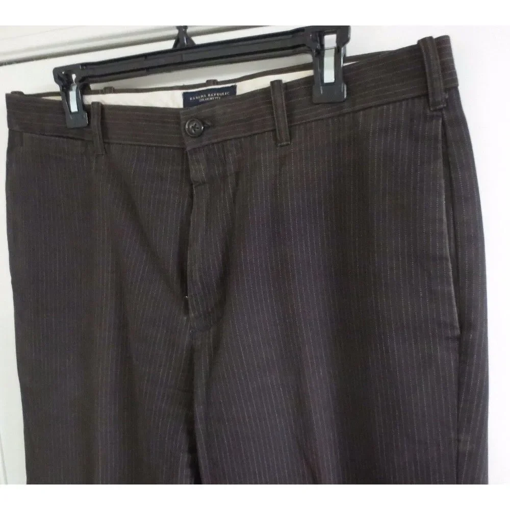 BANANA REPUBLIC Brown Pinstripe Straight Fit 35/32 Cotton Blend Pants Slacks Men